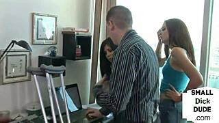 femdom teens humiliate small cock in threesome wanking session