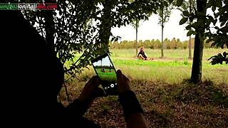 Outdoor foot worship and facesitting in voyeur episode.