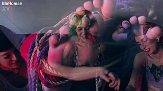 Tattooed redhead licks bound brunette in kinky games