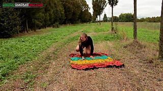 Outdoor foot worship and facesitting in voyeur episode.