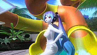 Hatsune miku dancing naked with her big tits bouncing!