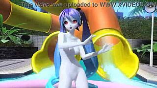 Hatsune miku dancing naked with her big tits bouncing!