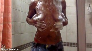 Ginger's Soapy Wet Nipples And Tits Closeup On Belly