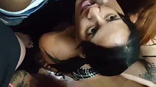 milf calls party men for blowjob line, ends with facial