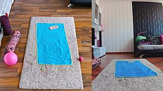 intense naked yoga session with dual cams, spreading fat ass and asshole in curvy poses