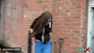 horny skinny leyla with small tits goes public in lingerie