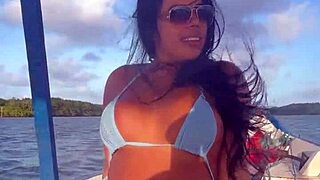 brazilian latina wife in bikini on boat ride