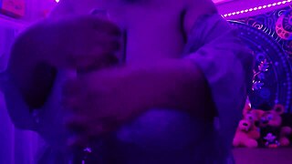 Worshipped In Purple With Big Cock And Natural Tits