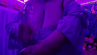 Worshipped In Purple With Big Cock And Natural Tits