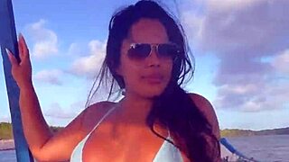 brazilian latina wife in bikini on boat ride