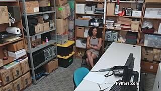 frizzy haired ebony teen 18+ interacts with patrolman in hidden cam setting