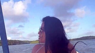 brazilian latina wife in bikini on boat ride