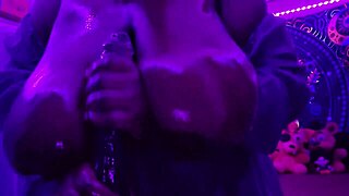 Worshipped In Purple With Big Cock And Natural Tits