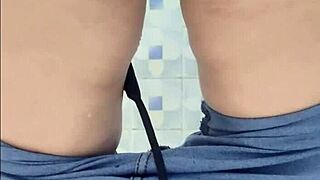 Mature Chubby Woman in Bathroom Lingerie Gets Licked in Doggystyle Public Spot