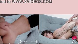 Natalia versus Lily in a steamy bedroom casting with contrasting cute ebony bodies