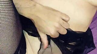 Amateur milf gets her holes gaped in homemade close-up. Stockings torn during doggystyle assfucking.