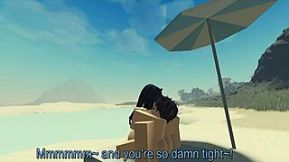 fucking my roblox catgirl at the beach with cum creampie