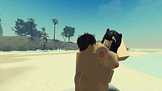 fucking my roblox catgirl at the beach with cum creampie