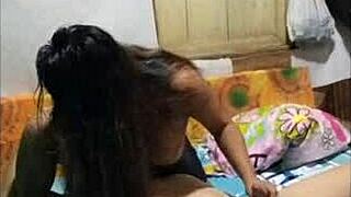 My stepsister climbs on my chest, removes her panties, sucks my dick, I lick her pussy, she has intense orgasms.