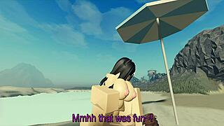 damn! banging my roblox catgirl hard at the beach with a messy creampie finish!