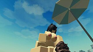 fucking my roblox catgirl at the beach with cum creampie