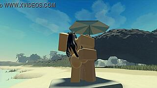 fucking my roblox catgirl at the beach with cum creampie