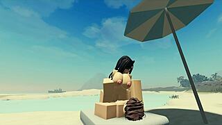 fucking my roblox catgirl at the beach with cum creampie