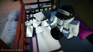 They return for threesome sex with big cocks in bent over, missionary, and riding positions.