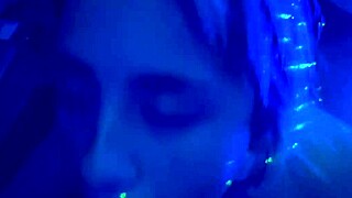 In the nightclub, she teases with deepthroat, gagging and choking in a sloppy blowjob