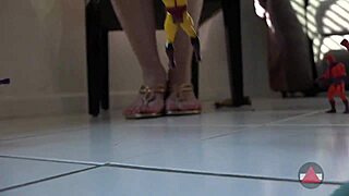 giantess blonde plays with toys and balloons in domination.