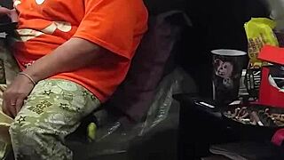 my stepmom pretending not to look at the big black cock