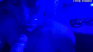 In the nightclub, she teases with deepthroat, gagging and choking in a sloppy blowjob