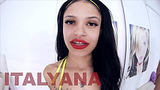 italian girl with tattoos deepthroats huge cock in pov, swallows cum