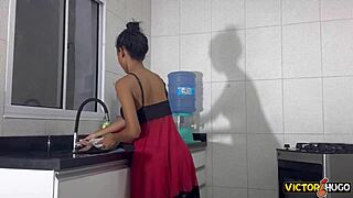 casada moaning loud in the kitchen before taking it in her hungry ass