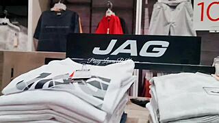 in the mall fitting room, the shop assistant risked public exposure by deeply fucking the stepsister's hairy pussy