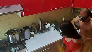 Hidden cam catches rough kitchen sex with milf.