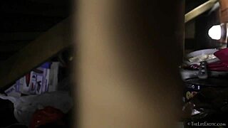 Amber A hides her shaved teen body while masturbating with dildo