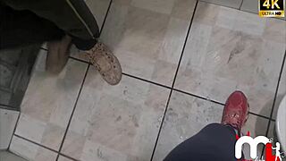 While Husband Washes Car, Wife Fucks Young Guy in Bathroom!