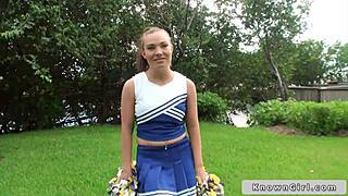 Busty cheerleader flashes boobs outdoor in high definition