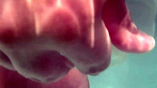 Blonde teen amateur gets underwater creampie and dildo in shaved pussy