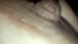 Enjoying latte from brunette's balloon-like natural tits