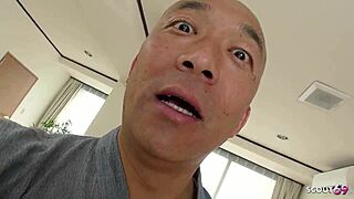 Can this slim Japanese mature with big silicon tits handle rough creampie?