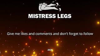 Goddess flaunts big booty in white stockings. Her foot tease on red couch mesmerizes.