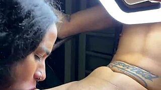 Big-titted Brazilian babe takes crooked cock eagerly