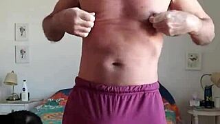Pervy papifachero stays warm in winter by rubbing his bulge in n2n shorts and pink thong