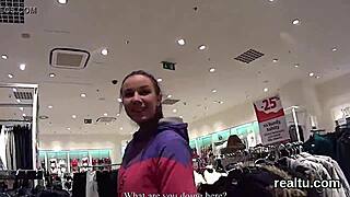 Stellar Czech girl seduced in store, clothes torn, blowjob POV