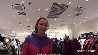 Stellar Czech girl seduced in store, clothes torn, blowjob POV