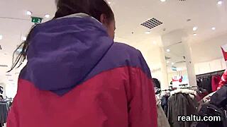Stellar Czech girl seduced in store, clothes torn, blowjob POV
