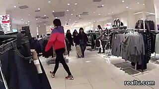 Stellar Czech girl seduced in store, clothes torn, blowjob POV