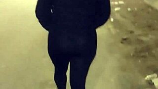 madura streetwalker in transparent leggings flashing her thong